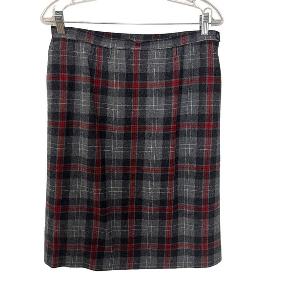 Vintage Pendleton Virgin Wool Skirt Red Gray Plaid 30” Waist Academia Preppy - Picture 2 of 6